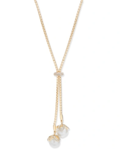 Charter Club Crystal & Imitation Pearl Lariat Necklace, 36" + 2" Extender, Created For Macy's In Gold