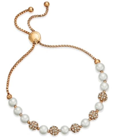 Charter Club Pave & Imitation Pearl Slider Bracelet, Created For Macy's In Red