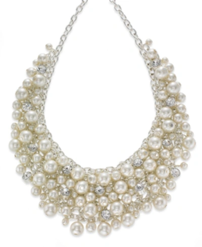 Charter Club 16" Glass Pearl Cluster Bib Necklace In Pearl White