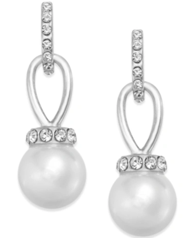 Charter Club Imitation Pearl And Pave Drop Earrings, Created For Macy's In Silver