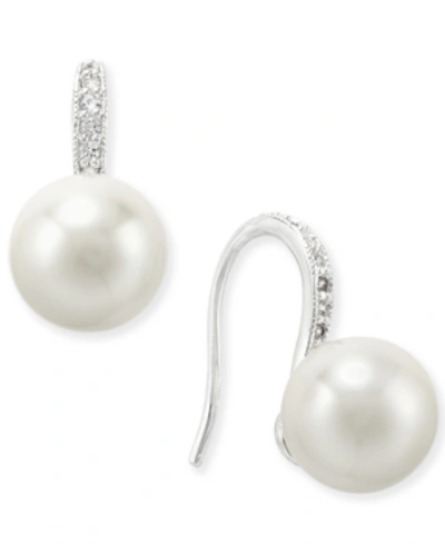 Charter Club Silver-tone Imitation Pearl And Pave Drop Earrings, Created For Macy's In White