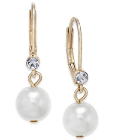 Charter Club Pave & Imitation Pearl Drop Earrings, Created For Macy's In Gold