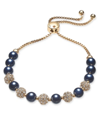 Charter Club Pave & Imitation Pearl Slider Bracelet, Created For Macy's In Navy