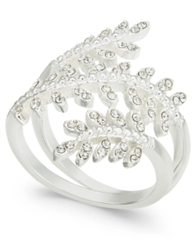 Charter Club Fine Silver Plate Crystal Leaf Wrap Ring, Created For Macy's