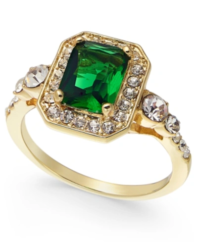 Charter Club Gold Plate Crystal & Stone Square Halo Ring, Created For Macy's In Green