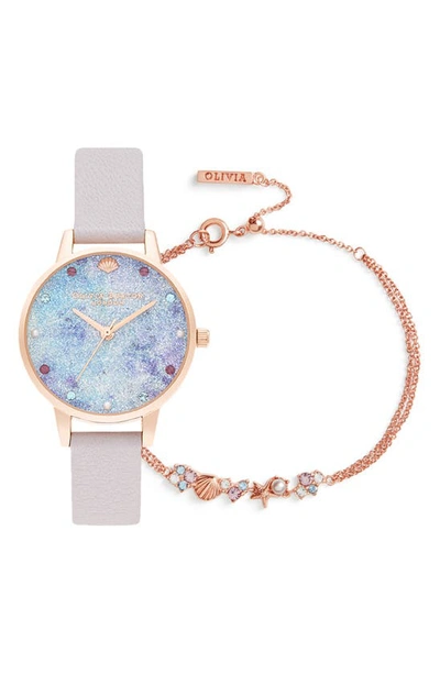 Olivia Burton Women's Under The Sea Pearly Lilac Leather Strap Watch 34mm Gift Set