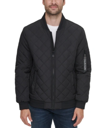 Calvin Klein Men's Quilted Baseball Jacket With Rib-knit Trim In Black