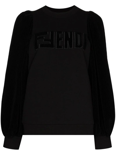 Fendi Ribbed Sleeve Sweatshirt In Black