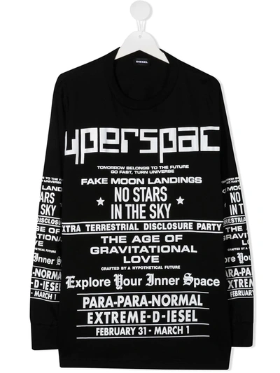 Diesel Teen Super Space Jersey Sweatshirt In Black
