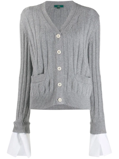 Jejia Ribbed Long-sleeve Cardigan In Grey