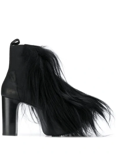 Rick Owens Fur Ankle Boots In Black