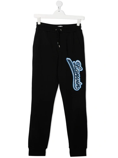 Lanvin Enfant Teen Logo Embroidered Cotton Trousers In Black