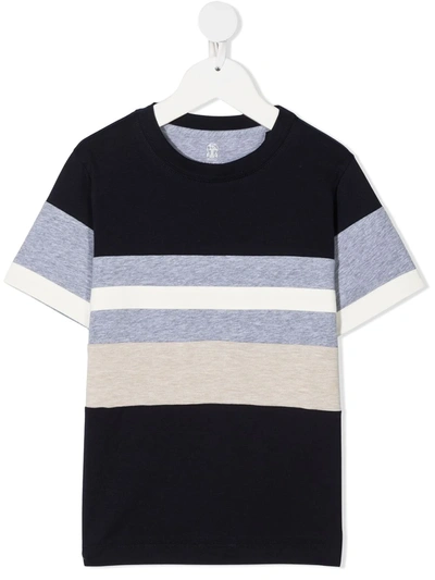 Brunello Cucinelli Teen Striped Round-neck T-shirt In Blue