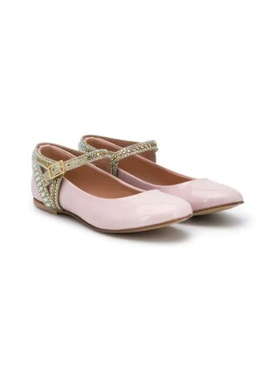 Mischka Aoki Kids' Embellished Strap Ballerina Pumps In Pink
