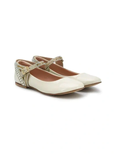 Mischka Aoki Kids' Embellished Strap Ballerina Pumps In Neutrals