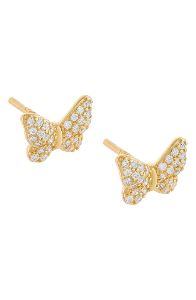 Adinas Jewels Pave Butterfly Stud Earrings In Gold