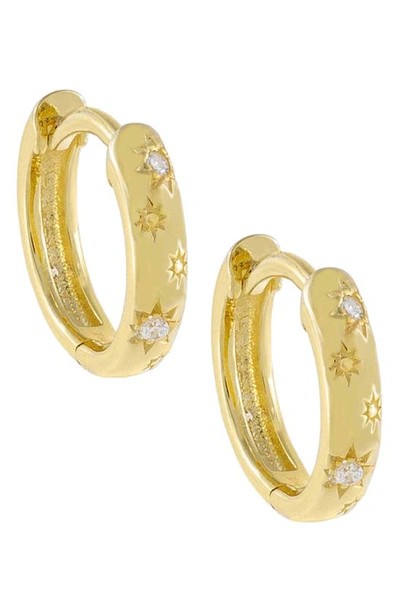 Adinas Jewels Adina's Jewels Pave Mini Starburst Huggie Hoop Earrings In Gold