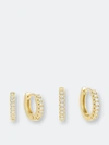 Adinas Jewels Adina's Jewels Pave & Plain Huggie Hoop Earrings, Set Of 2 In Gold