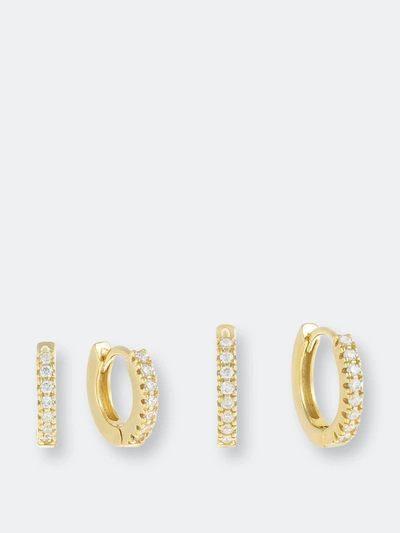Adinas Jewels Adina's Jewels Pave & Plain Huggie Hoop Earrings, Set Of 2 In Gold