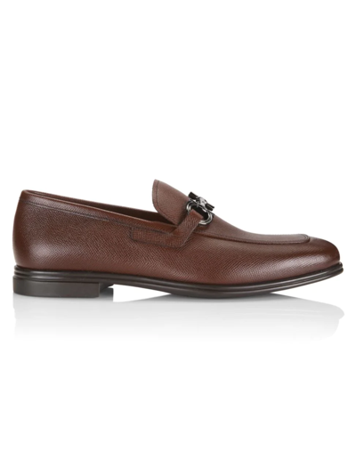 Ferragamo Men's Ree Double Gancini Bit Leather Loafers - Regular In Brown