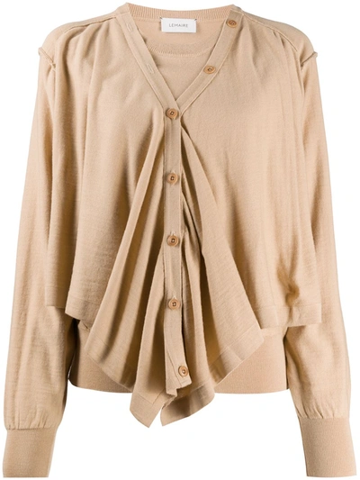 Lemaire Waterfall Front Cardigan Jumper In Brown