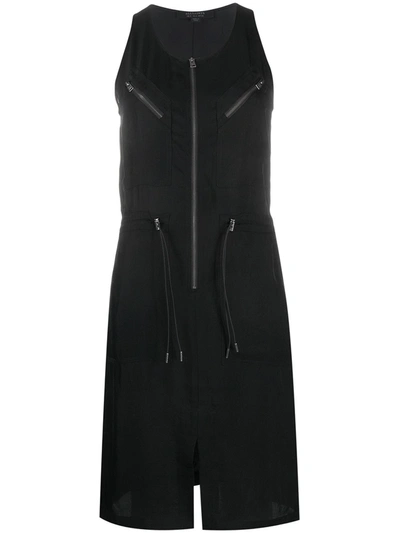 Allsaints Vola Zippered Drawstring Waist Dress In Black