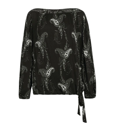 Allsaints Laci Paisley Print Tie Hem Top In Black