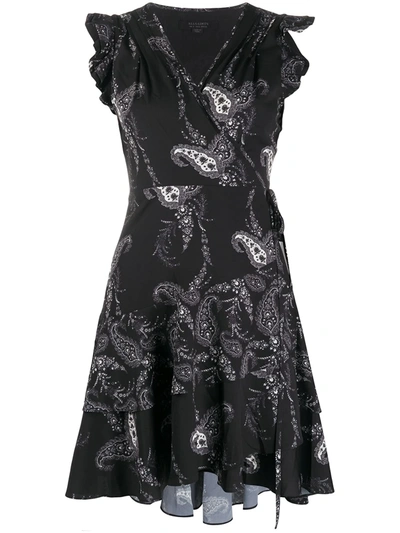 Allsaints Lani Paisley Print Ruffled Dress In Black
