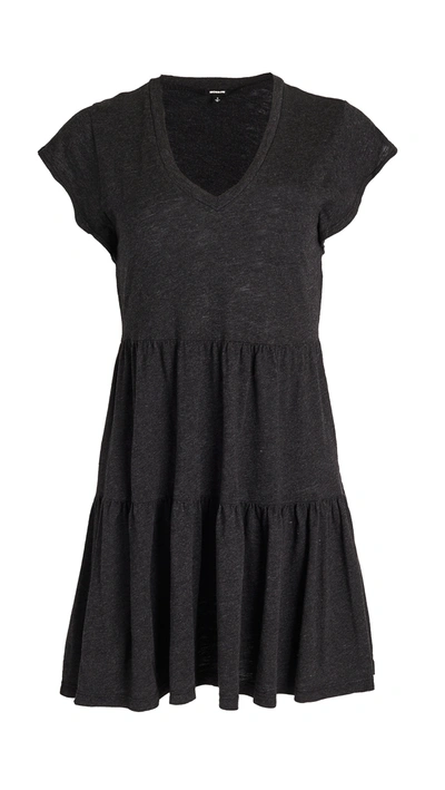 Monrow Granite Ruffled Mini Dress In Heathered Black