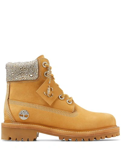 Jimmy Choo + Timberland Crystal-embellished Nubuck Ankle Boots In Wheat