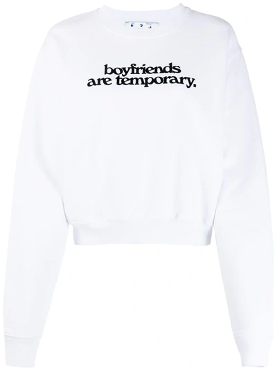 Off-white Boyfriends Print Cropped Sweatshirt In White