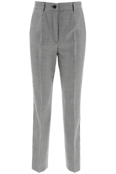 Dolce & Gabbana Houndstooth Wool Pants In Black,white