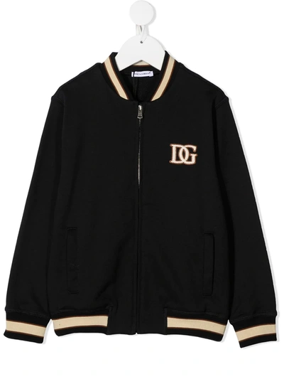 Dolce & Gabbana Kids' Cotton Zip-up Sweatshirt W/ Logo Patch In Navy