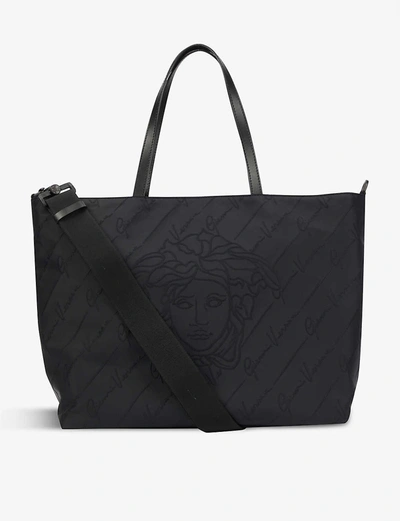Versace Babies' Logo-print Reversible Woven Changing Bag Tote In Black
