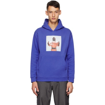 Affix Printed Fleece-back Cotton-jersey Hoodie In Cobalt