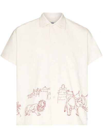 Bode Big Top Embroidered Short Sleeve Shirt In White