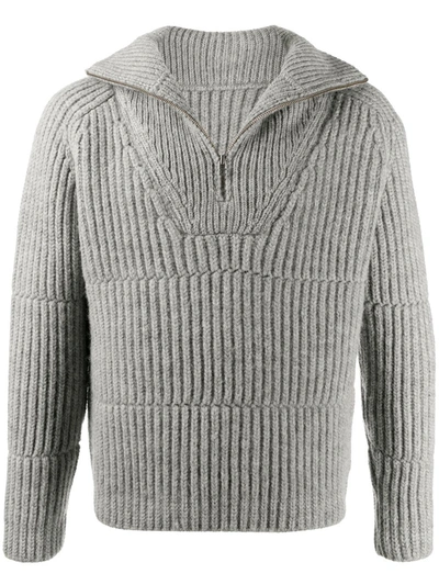 Jacquemus La Maille Ribbed Wool-blend Half-zip Sweater In Grey