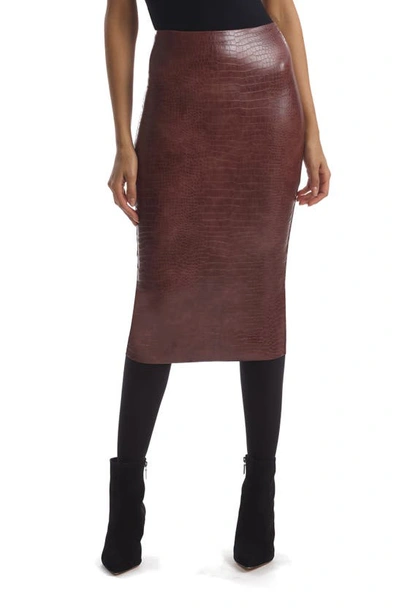 Commando Perfect Control Snake Embossed Faux Leather Pencil Skirt In Brown Crocodile