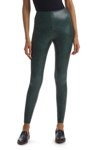 Commando Reptile Embossed Faux Leather Leggings In Green Croc