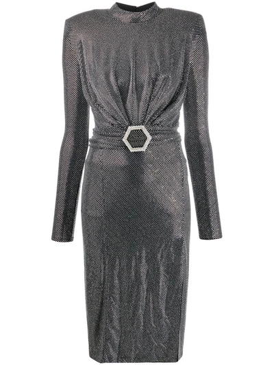 Philipp Plein Crystal Long Dress In Silver