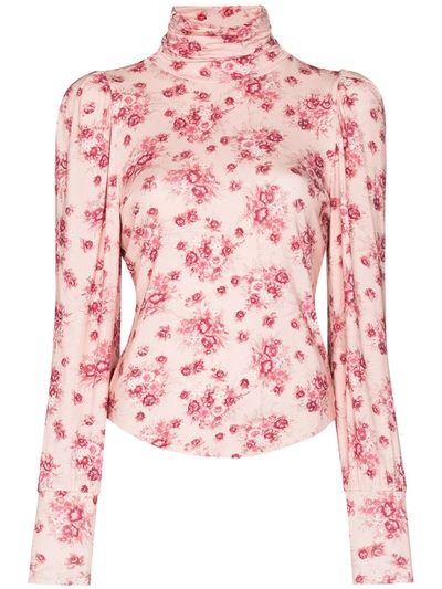 Loveshackfancy Vienna Floral Print Turtleneck Top In Pink