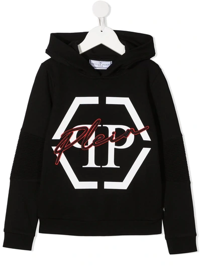 Philipp Plein Junior Kids' Hexagon Logo-print Hoodie In Black