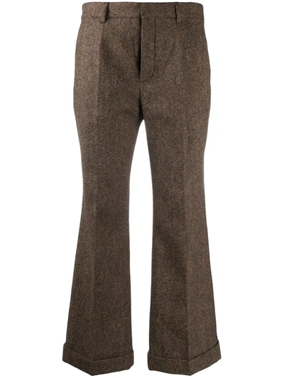 Saint Laurent Cropped Flared Tailored Trousers In Brown