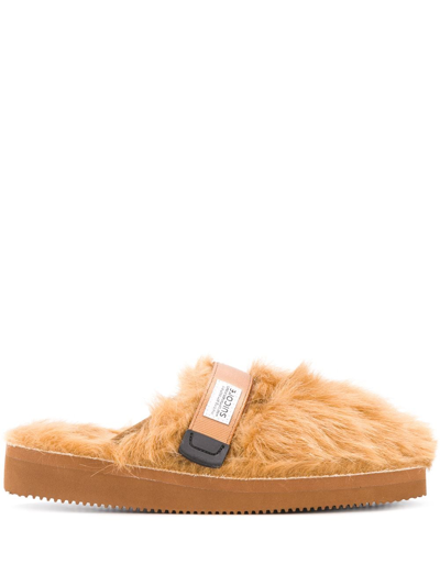 Suicoke Tan Brown Zavo Faux Fur Slippers