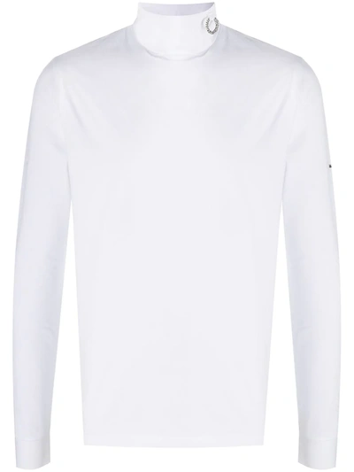 Fred Perry Logo Plaque Roll Neck Sweatshirt In White