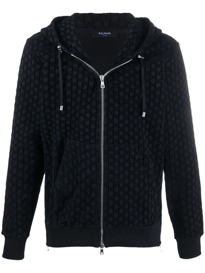 Balmain Embroidered Bb Hoodie In Black