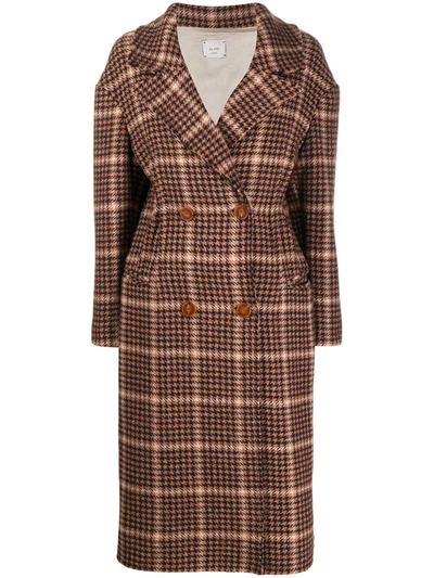 Alysi Check Herringbone Double-breasted Coat In Brown