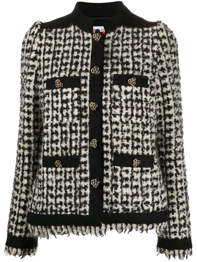 Ports 1961 Collarless Tweed Jacket In Black