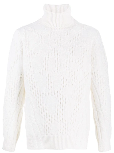 Dondup Roll-neck Cable Knit Jumper In Neutrals