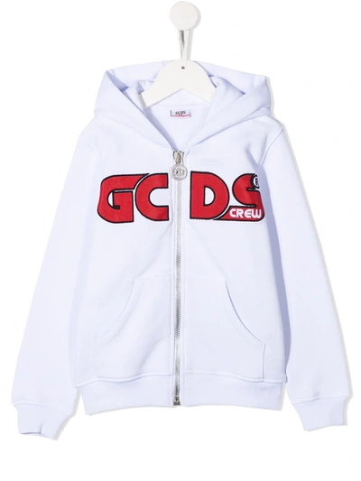 Gcds Kids' Logo Long-sleeve Hoodie In White